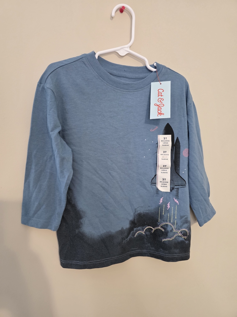 Cat & Jack Dusty Blue Rocket Print Long-Sleeve Tee